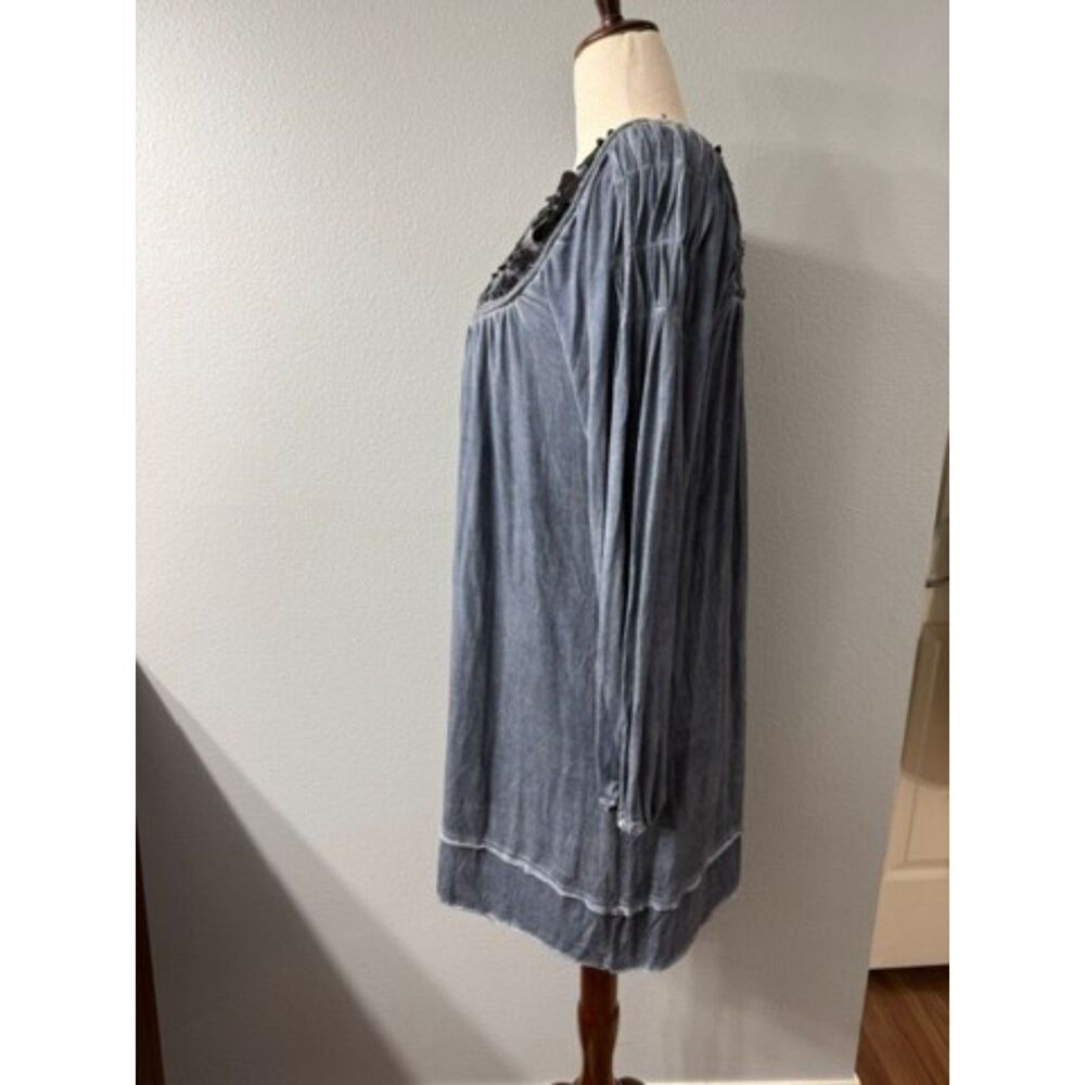 POL Blue Lace Yoke Tunic Peasant Blouse Tagged Size Small - Picture 2 of 7